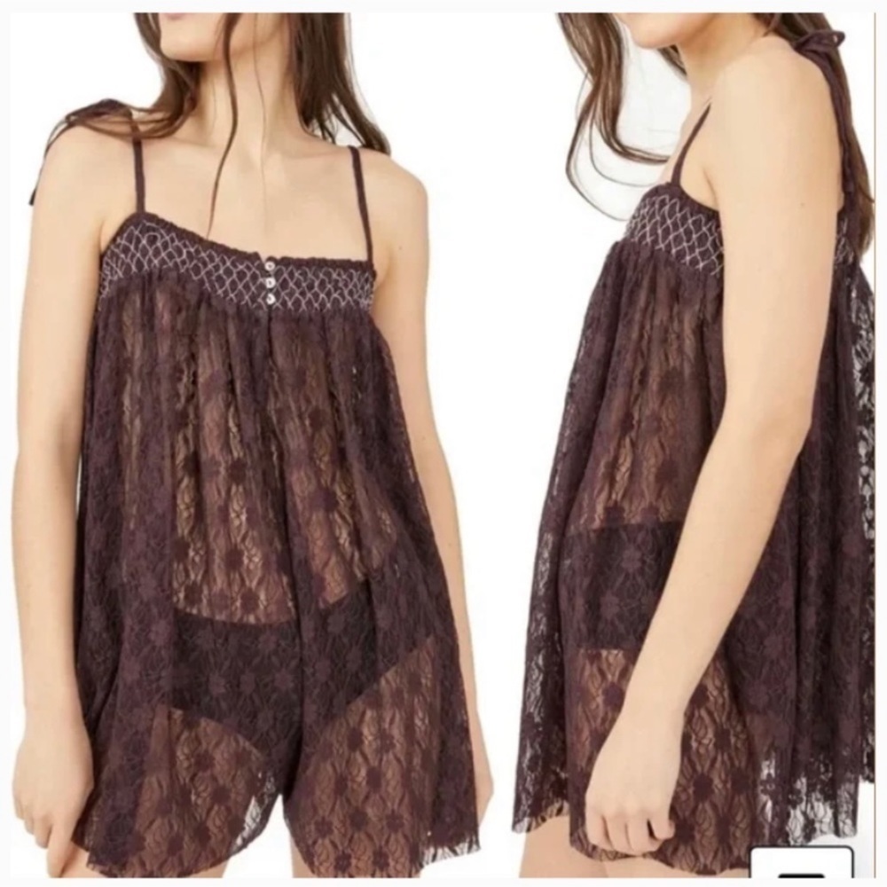 Free People Rule The World Lace Plum Jam Romper Size Small Women